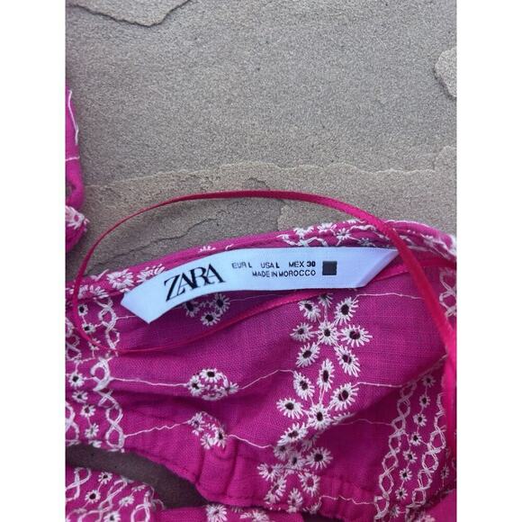 Zara SS22 Open Work Embroidered Halter Midi Dress Fuchsia Pink 3583/931 L - Picture 2 of 6
